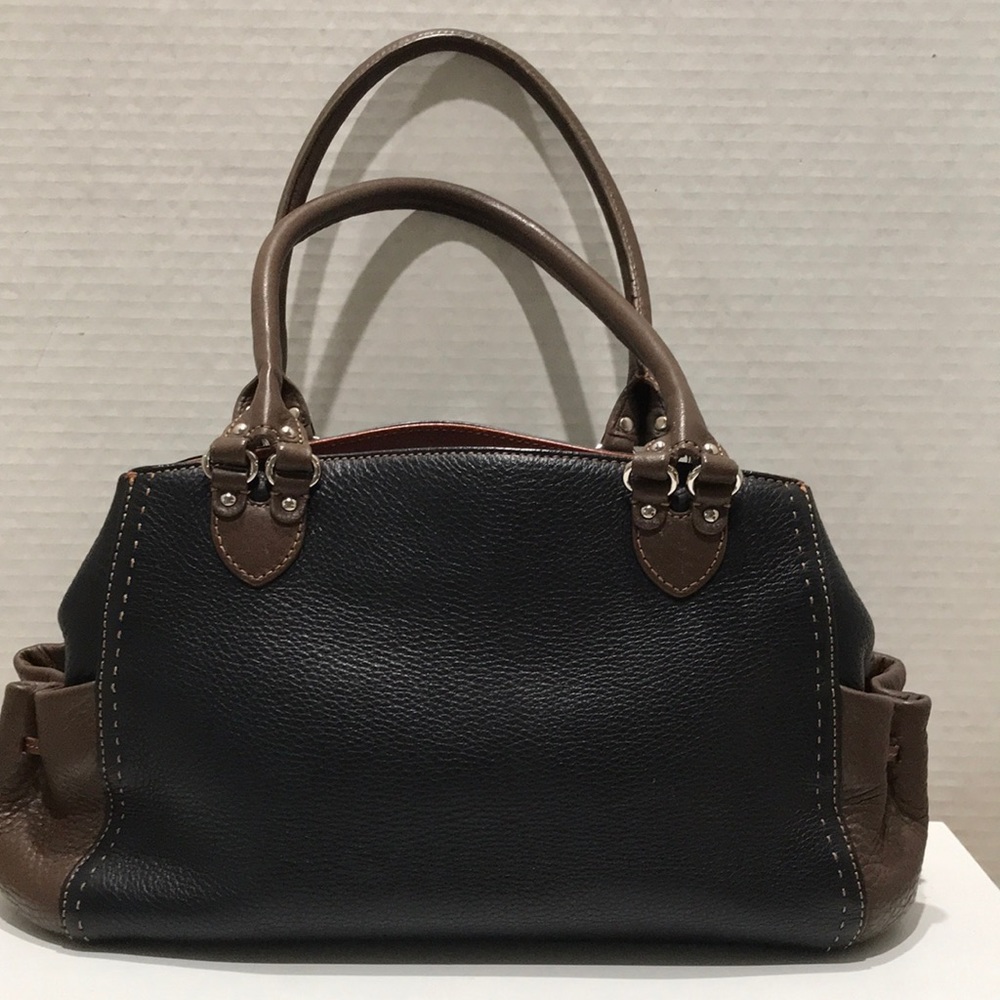 COLE HAAN Black/ Brown Pebbled Leather Satchel